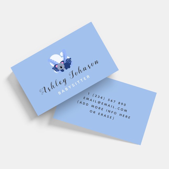 Baby Koala Babysitter Business Card Blue Tropical (Creator Uploaded)