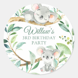 Baby Koala Bear Custom Birthday Party Classic Round Sticker
