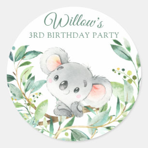 Baby Koala Bear Custom Birthday Party Classic Round Sticker