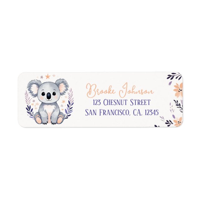 Baby Koala Boho Floral Design - Return Address (Front)