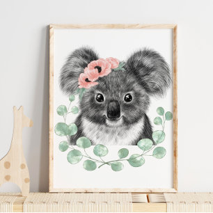 Baby Koala Floral Nursery Print Koala Print
