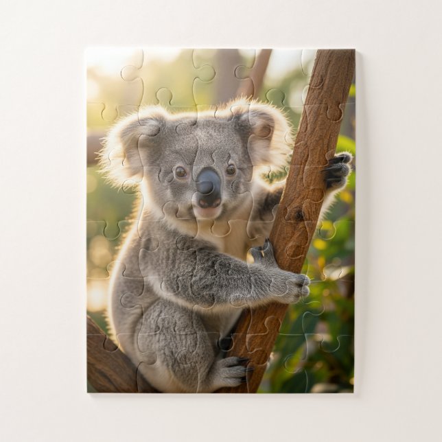 Baby Koala Hanging On To A Tree Jigsaw Puzzle (Vertical)