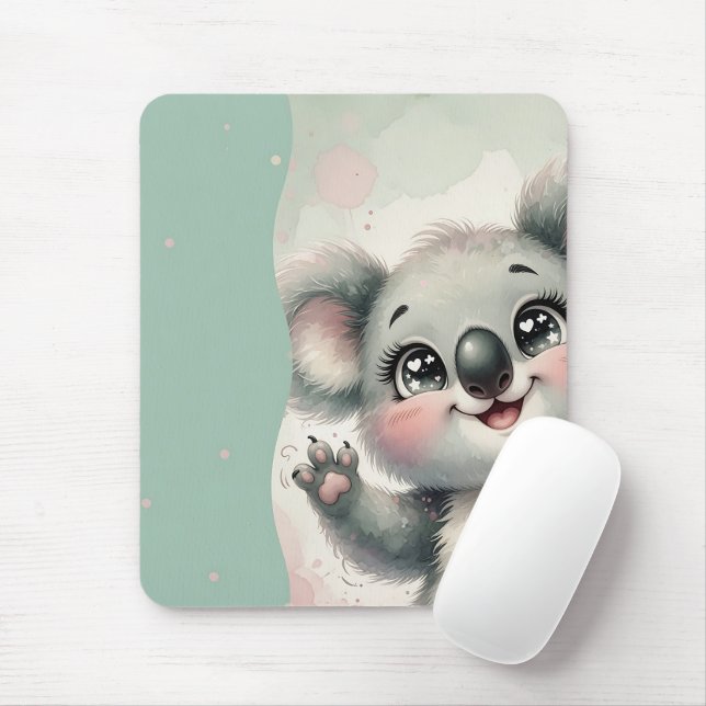 Baby Koala Waving – Teal & Cream Split Mouse Pad (With Mouse)