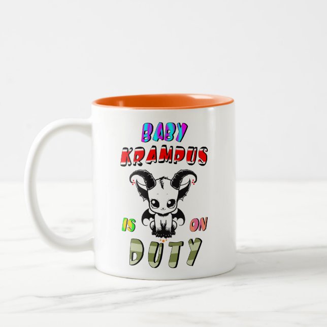 Baby Krampus Is On Duty Two-Tone Coffee Mug (Left)