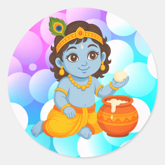 Baby Krishna Classic Round Sticker (Front)