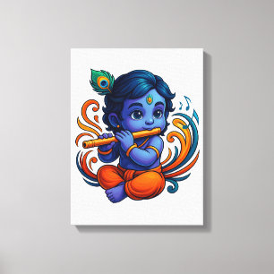 Baby Krishna with Flute – Peace Vibes Vibrant 3D Canvas Print