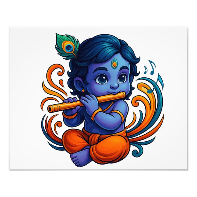 Baby Krishna with Flute – Peace Vibes | Vibrant 3D Photo Print (Front)