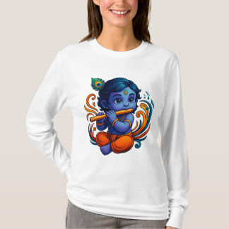 Baby Krishna with Flute – Peace Vibes | Vibrant 3D T-Shirt