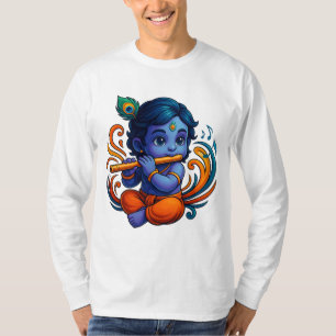 Baby Krishna with Flute – Peace Vibes Vibrant 3D T-Shirt