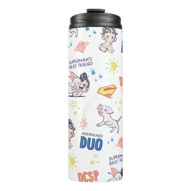Baby Krypto & Superman Pattern Thermal Tumbler (Front)
