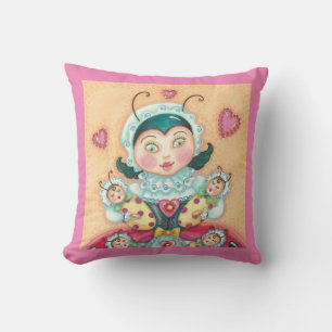 Baby Ladybugs Family THROW PILLOW Pink