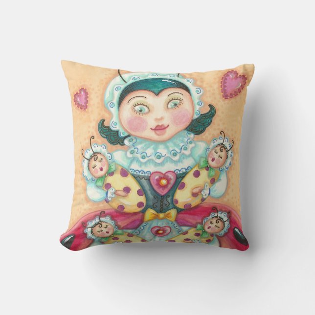 Baby Ladybugs Family THROW PILLOW Red (Front)