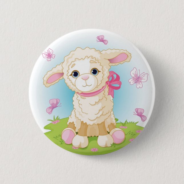 Baby Lamb 2 Inch Round Button (Front)