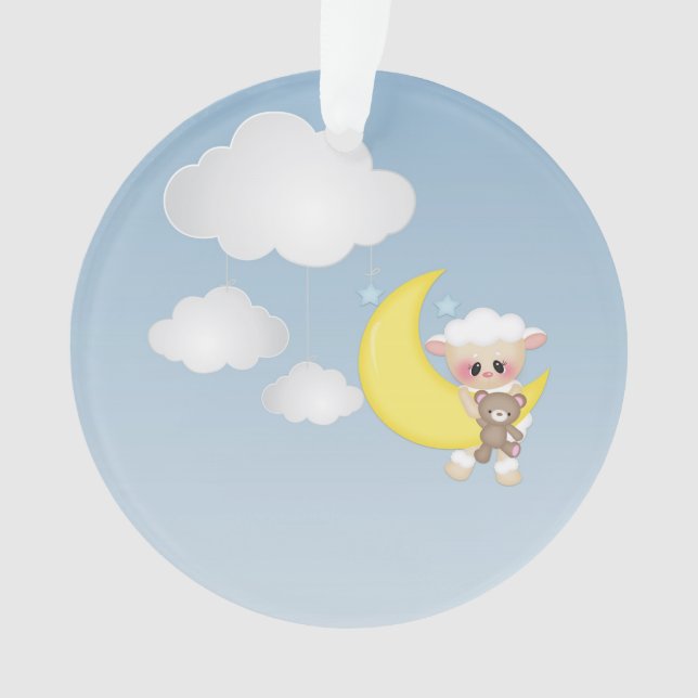 Baby Lamb, Moon and Clouds Ornament (Front)