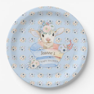 Baby Lamb Pink Blue Farm Nursery Paper Plate