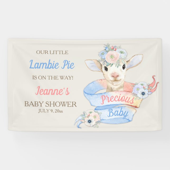 Baby Lamb Pink Blue Gender Neutral Reveal Banner (Horizontal)