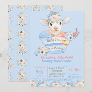 Baby Lamb Pink Blue Gender Neutral Reveal Invitation
