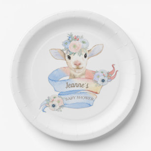 Baby Lamb Pink Blue Gender Neutral Reveal Paper Plate