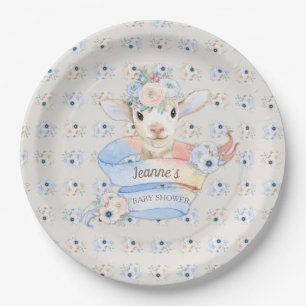 Baby Lamb Pink Blue Gender Neutral Reveal Paper Plate