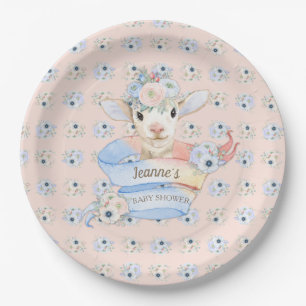 Baby Lamb Pink Blue Gender Neutral Reveal Paper Plate