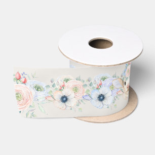 Baby Lamb Pink Blue Gender Neutral Reveal Satin Ribbon