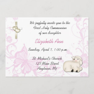 Baby Lamb Pink Religious Invitation