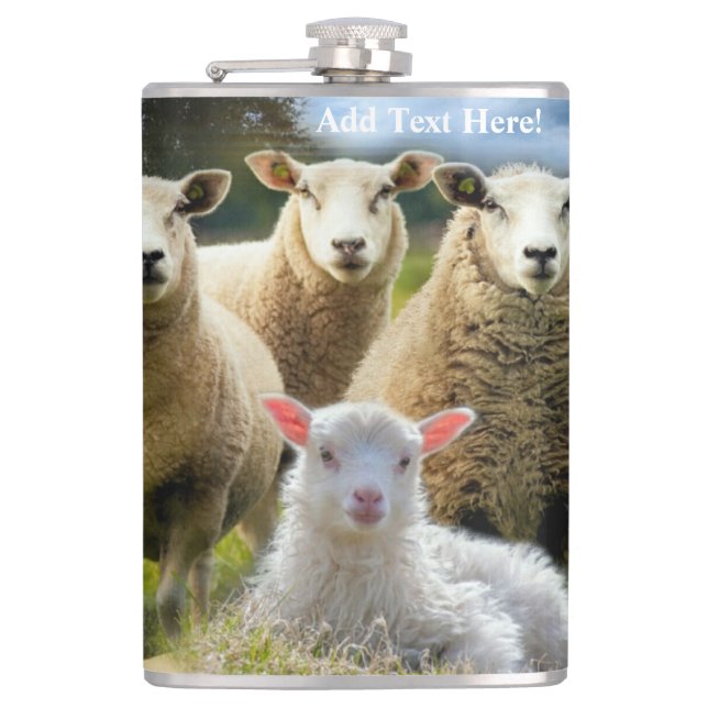 Baby Lamb Sheep Herd Flock Hip Flask (Front)