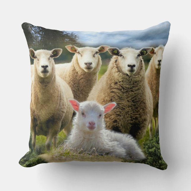 Baby Lamb Sheep Herd Flock Throw Pillow (Front)