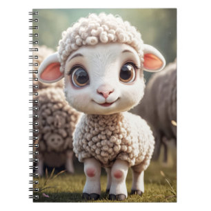 Baby lamb sheep in country farm field notebook
