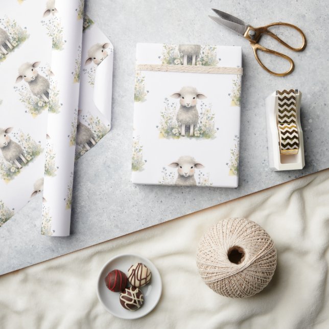 Baby Lamb Sheep Watercolor Baby Shower Wrapping Paper (Crafts)