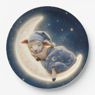 Baby Lamb Sleeping on a Crescent Moon Paper Plate