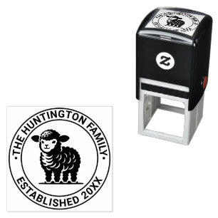 Baby Lamb Standing Family Name Date Estd Self-inking Stamp