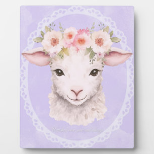 Baby Lamb with Flower Crown Nursery Art Plaque