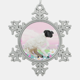 Baby Lambs first steps Snowflake Pewter Christmas Ornament