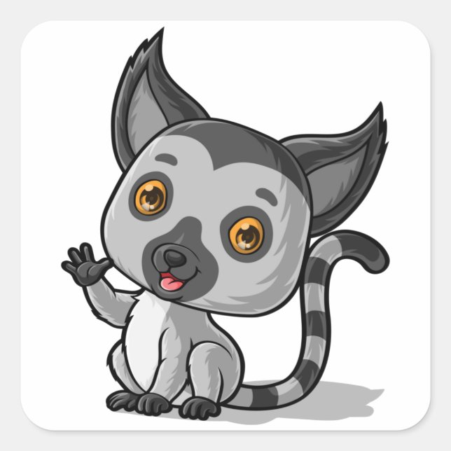 baby lemur waving square sticker (Front)