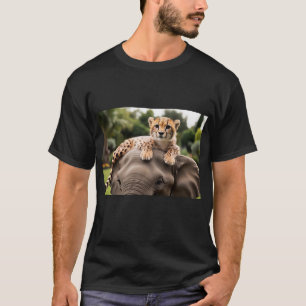 Baby Leopard and Elephant Design Playful Wildlife  T-Shirt