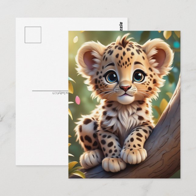 Baby Leopard dans la jungle, carte postale (Devant / Derrière)