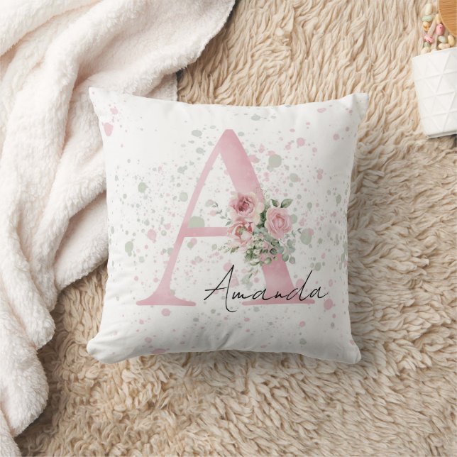 Baby letter initial and name watercolor throw pillow (Blanket)