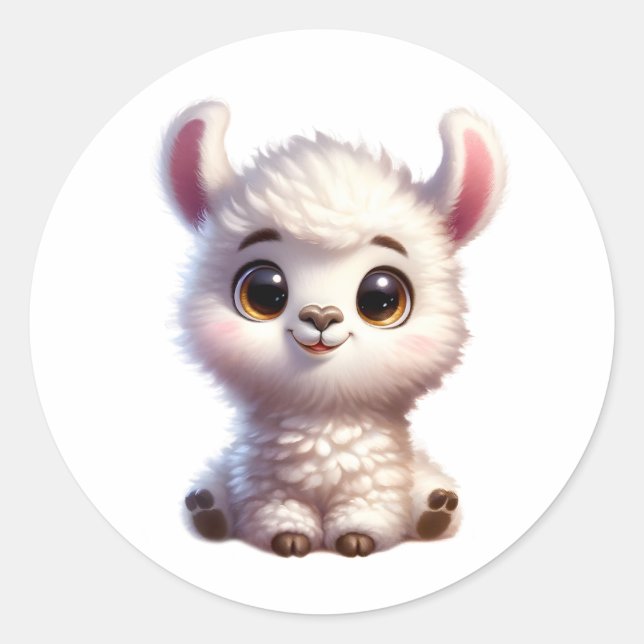 Baby Lhama Classic Round Sticker (Front)
