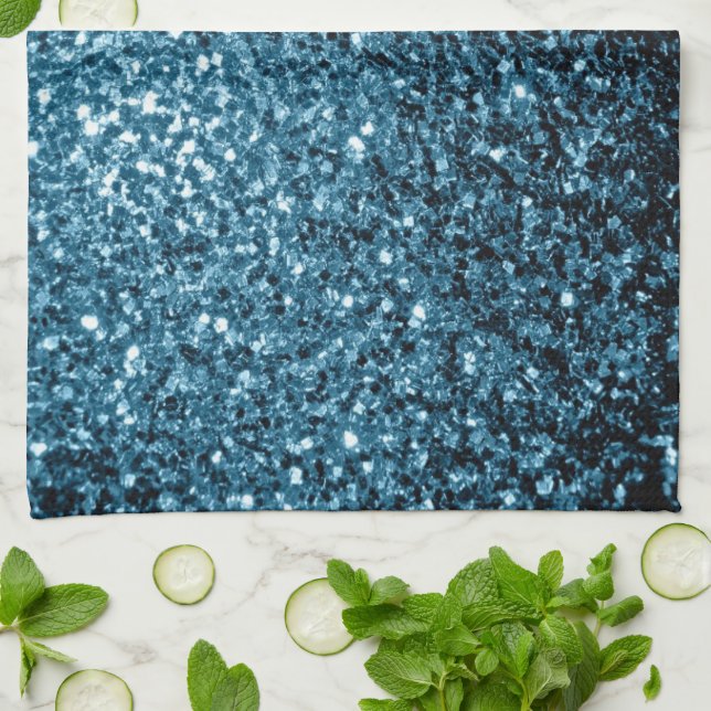 Baby light blue faux glitter sparkles kitchen towel (Folded)