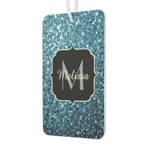 Baby light blue faux glitter sparkles Monogram Air Freshener