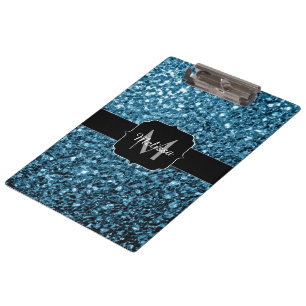 Baby light blue faux glitter sparkles Monogram Clipboard