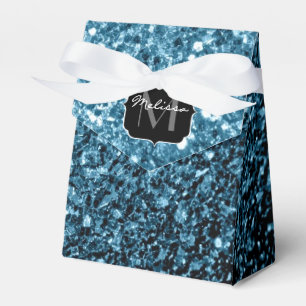 Baby light blue faux glitter sparkles Monogram Favor Box