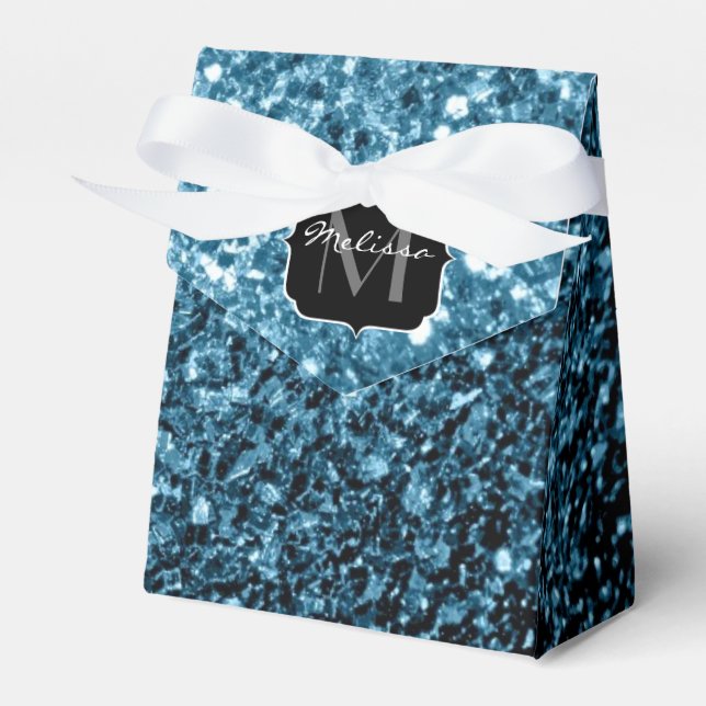 Baby light blue faux glitter sparkles Monogram Favor Box (Front Side)