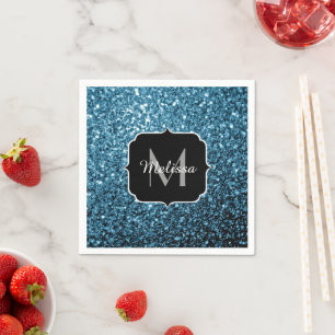Baby light blue faux glitter sparkles Monogram Napkin