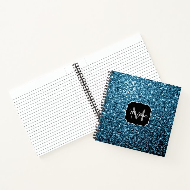 Baby light blue faux glitter sparkles Monogram Notebook (Inside)