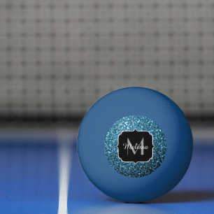 Baby light blue faux glitter sparkles Monogram Ping Pong Ball