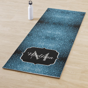 Baby light blue faux glitter sparkles Monogram Yoga Mat