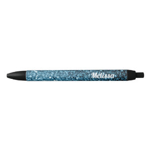 Baby light blue faux glitter sparkles Personalize Black Ink Pen