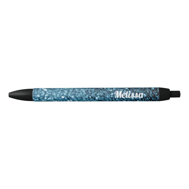 Baby light blue faux glitter sparkles Personalize Black Ink Pen (Front)